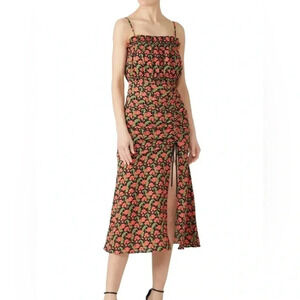 Regal Floral-Print Shirred Sleeveless Dress with Slit size Large